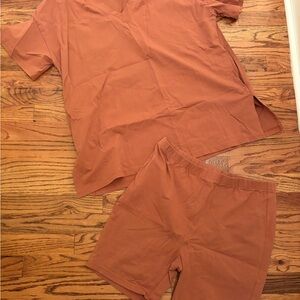 Casual Rust Brown Short Sleeve Set